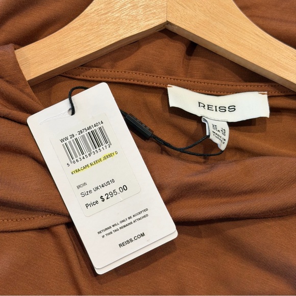 Reiss Kyra Cape Sleeve Jersey Dress Brown Size 10 - Picture 6 of 8